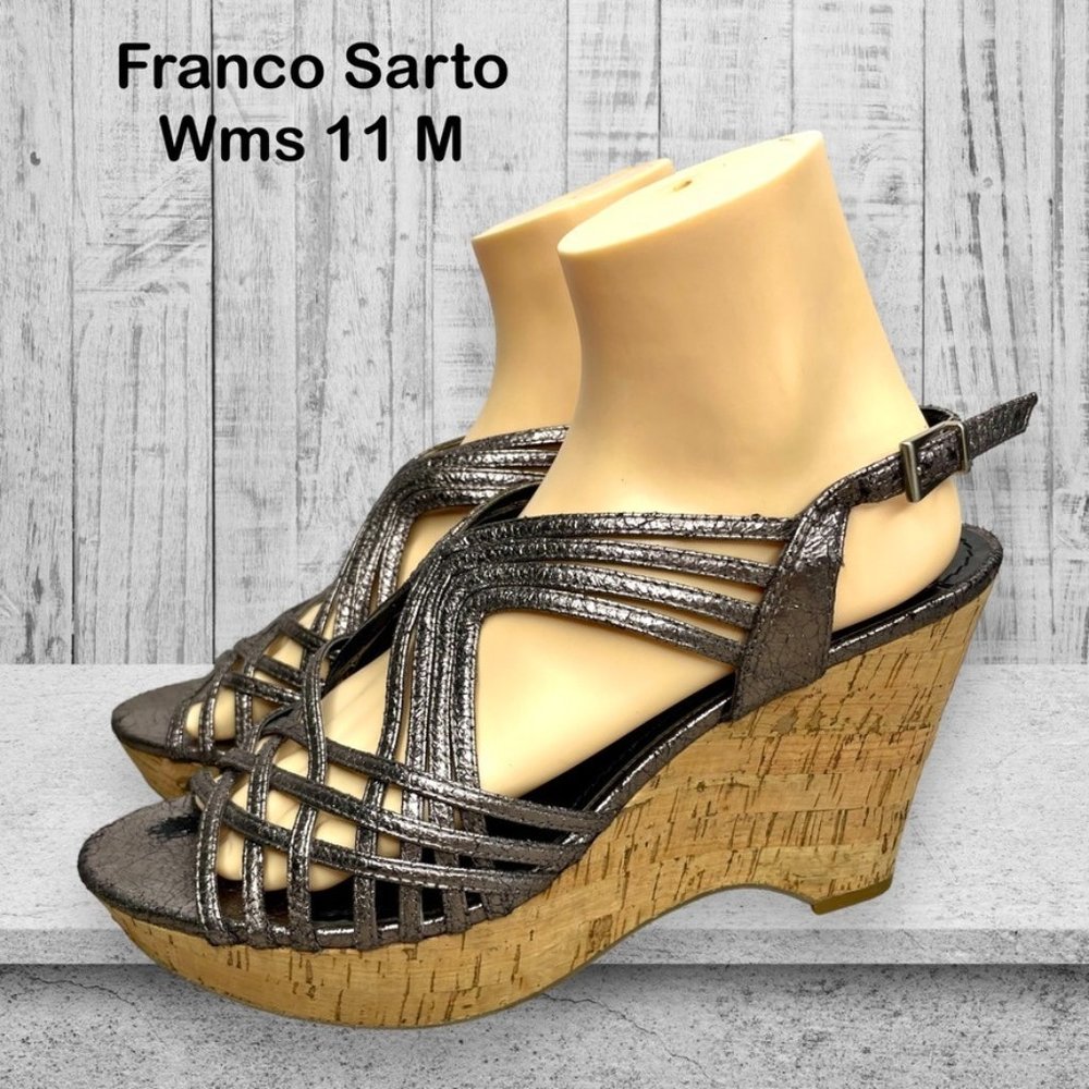 Franco Sarto Womens Flurry Distressed Silver Black 4in Platform Wedge Size 11 M